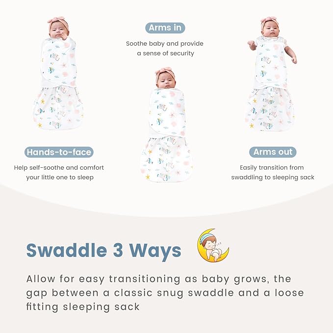 ZIGJOY Sleep Sack Swaddle 1.0 Tog Baby Wearable Blanket 100% Cotton Baby Swaddle Blanket for Newborns 0-6 Months Ocean&Pink