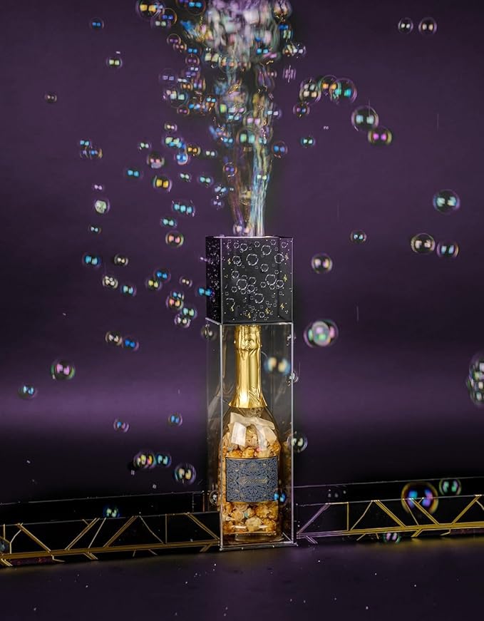 SendaCake Luxe Bubble Box with Caramel White Chocolate Popcorn, Ready to Gift, No Assembly Required - Happy Birthday Surprise - Unique Birthday Gift for Women, Men, Sister, Mom, Dad, Best Friend