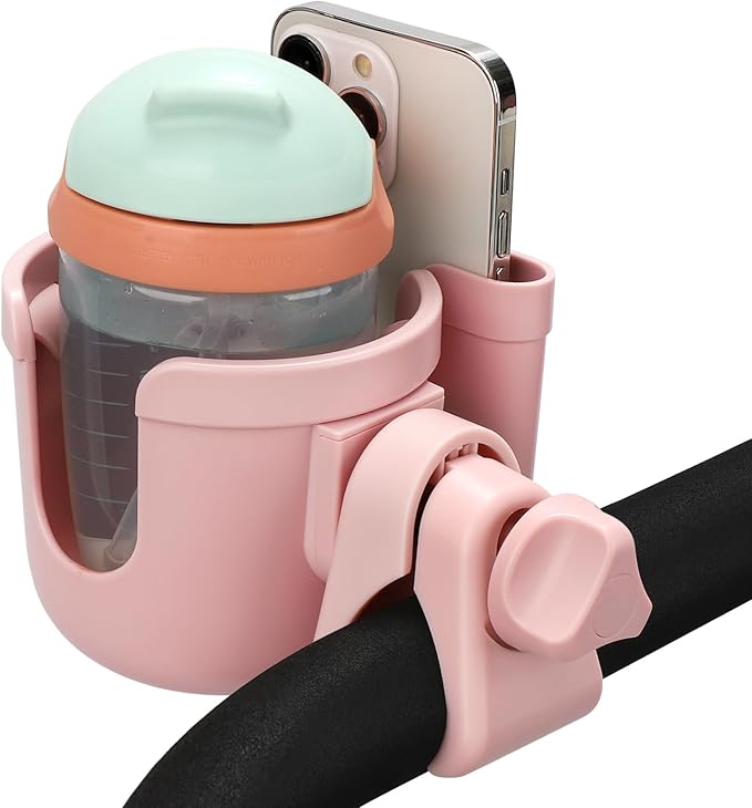 Accmor Stroller Cup Holder with Phone Holder, Bike Cup Holder, Universal Cup Holder for Uppababy Nuna Doona Strollers, 2-in-1 Cup Phone Holder for Stroller, Bike, Wheelchair, Walker, Scooter