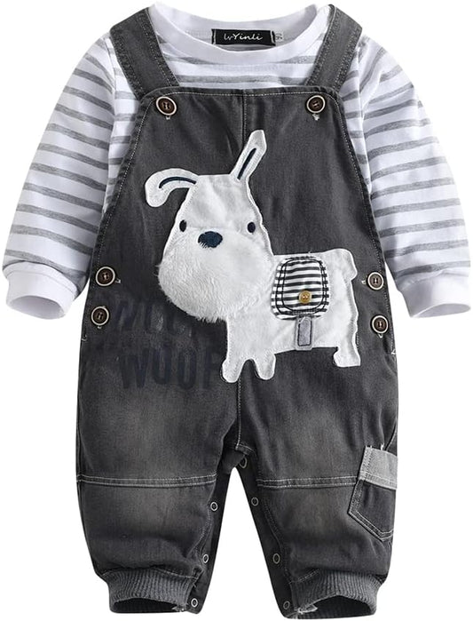 Cute Baby Boy Clothes Suit Toddler Boys' Striped long Sleeve T-Shirt+Denim Overalls Jumpsuit Pants Outfits Sets