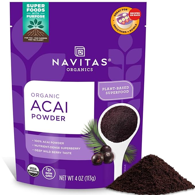 Navitas Organics Acai Powder – for Smoothie Bowls, Oatmeal, Dips, Sauces & More – Antioxidants, Omega 3 6 9, Fiber - USDA Organic, Non GMO, Kosher, Gluten Free, Keto (4oz. Bag, 38 Servings)
