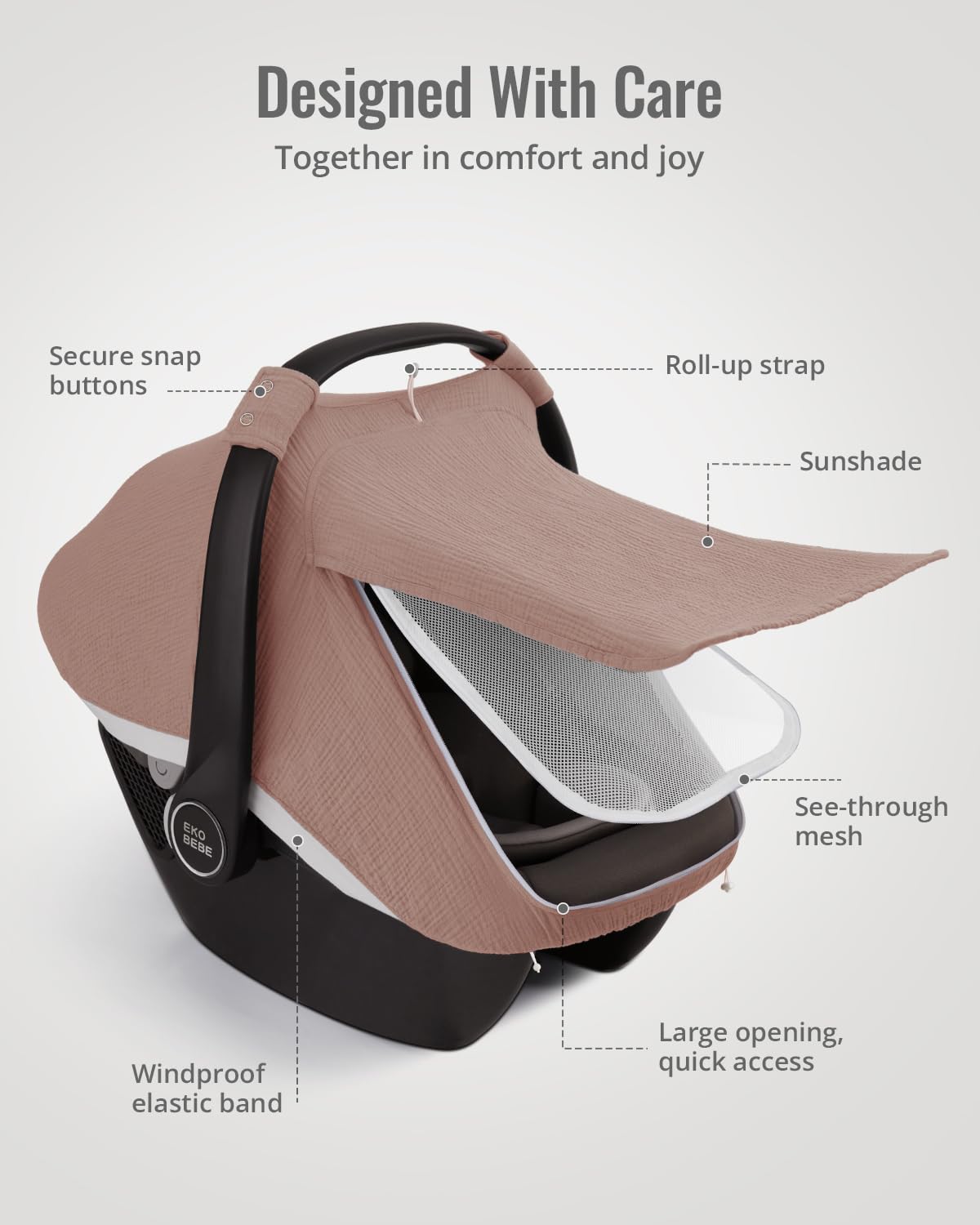 Blissful Diary Baby Car Seat Cover, Extra Large Mesh Window, Breathable Muslin Cotton, Infant Windproof Canopy, Must-Have Baby Gift - Roman Green