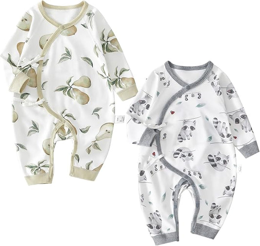 100% Organic Cotton Soft 0-6 Months 2-Piece Unisex Footless Newborn Baby Sleepers Pajamas Romper Boys Girls