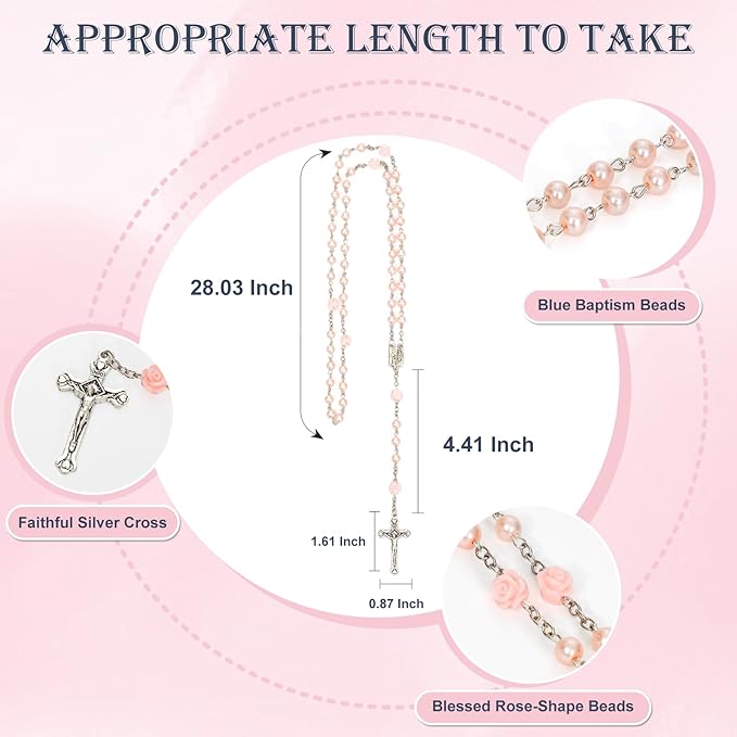 Baptism Gifts for Girl My First Pink Rosary Keepsake Box – Catholic Pink Rosary Box for Kids, Christening Baptism Decor for Kids, First Communion Keepsake Set from Godmother, Baby Girl Dedication Gift