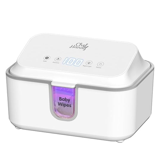 Chefhandy Wipe Warmer, Baby Wipe Warmer with UV Sanitizer, Diaper Wipe Warmer, Wet Wipes Dispenser with 3 Heating Modes, Night Light, Large Capacity, and One-Handed Operation (White)