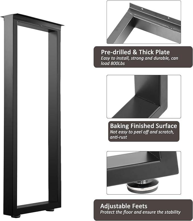 40 Inch Metal Bar Table Legs, Heavy Duty Dining Table Leg with Adjustment Feet Furniture Legs, Black, Set of 2