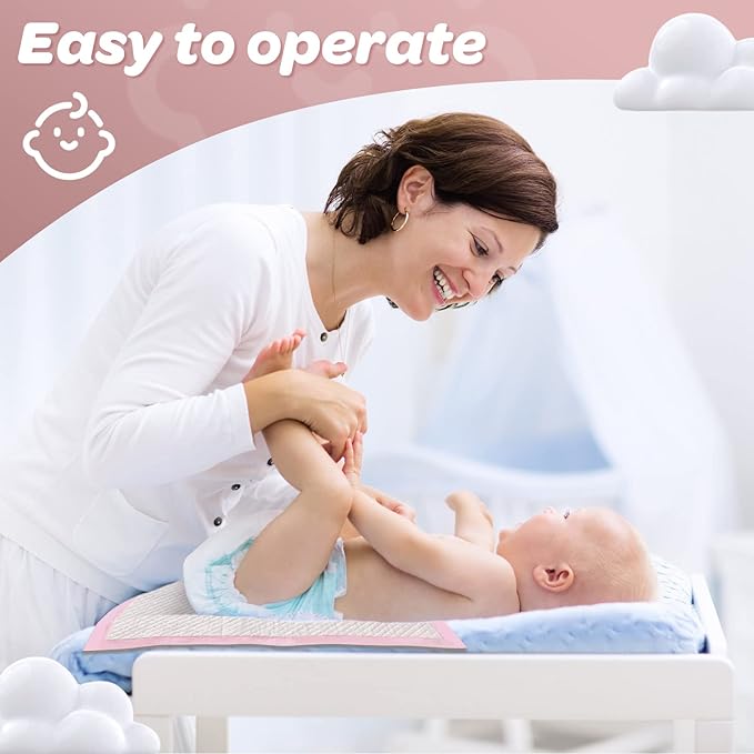 80 Count Disposable Baby Changing Pads, 18”x18” Pink – Super Absorbent Leakproof Quick-Drying, Soft Skin-Friendly Disposable Underpads for Infants, Mess-Free Diaper Changes at Home or On-The-Go