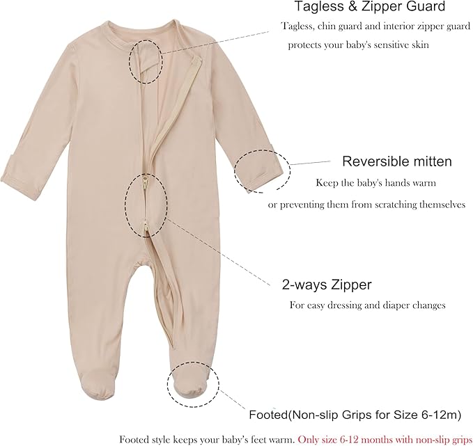 Aablexema Baby Footie Pajamas Zipper - Rayon from Bamboo Infant Footed Pjs with Mittens Sleepwear Jammies