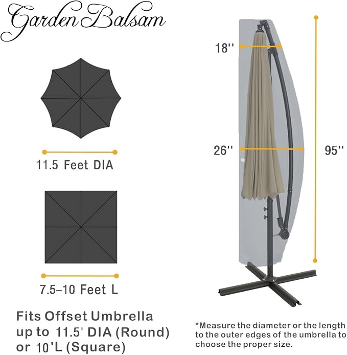 Patio Umbrella Cover for 9ft to 11ft Offset Umbrella, Water Resistant, Curved Cantilever and Straight Pole Parasol Outdoor Umbrellas Cover with Zipper and Rod