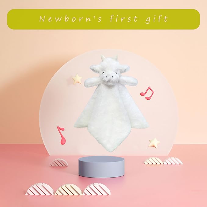 Baby White Dragon Soft Stuffed Animal Security Blanket, Plush Dinosaur Character Lovey Blanket, Baby Shower/Nursery Gift, Newborn Infant Toddler Snuggle Blankie for Girls Boys, 14 Inches