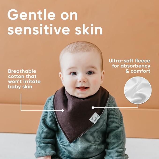 Copper Pearl 4 Pack Soft Cotton Baby Bibs for Drooling and Teething, Absorbent Drool Bibs for Baby Girl and Boy, Adjustable to Fit Newborns to Toddlers, Tons of Styles (Dune)