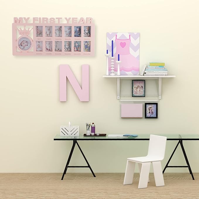 ESTAMICO Baby Picture Frames My Frist Year Photo Keepsake for Baby 1-12 Months Memory, Pink