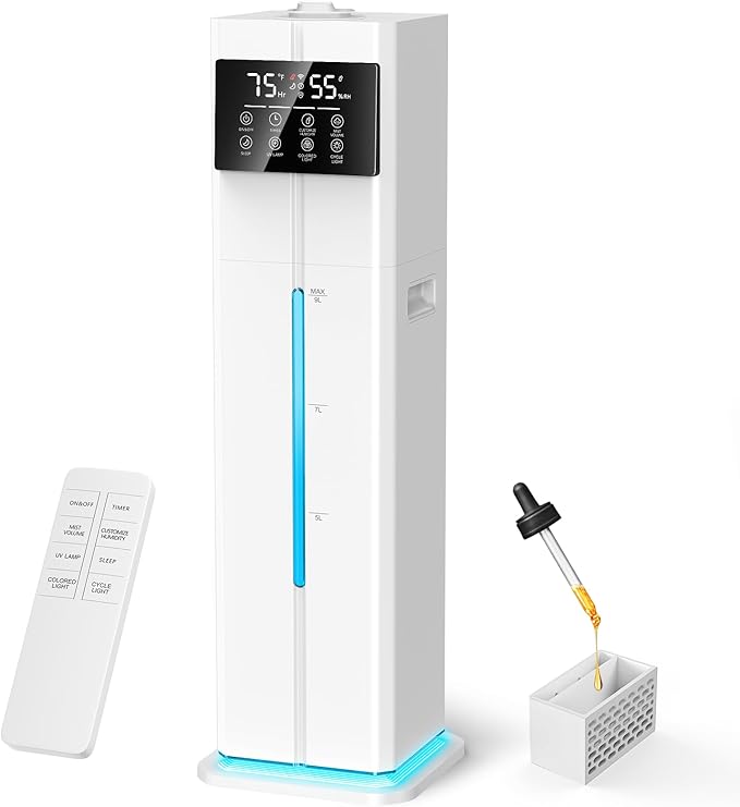 Cool Mist Humidifiers for Bedroom, Ultrasonic 2.4Gal 9L Quiet Top-Fill, Easy Clean with Essential Oil Tray, 360°Nozzle, 4 Speed, Remote, 60H Runtime, for Baby, Adults, Plants, Home, House, Large Room