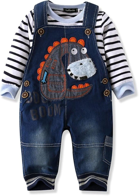 Cute Baby Boy Clothes Suit Toddler Boys' Striped long Sleeve T-Shirt+Denim Overalls Jumpsuit Pants Outfits Sets