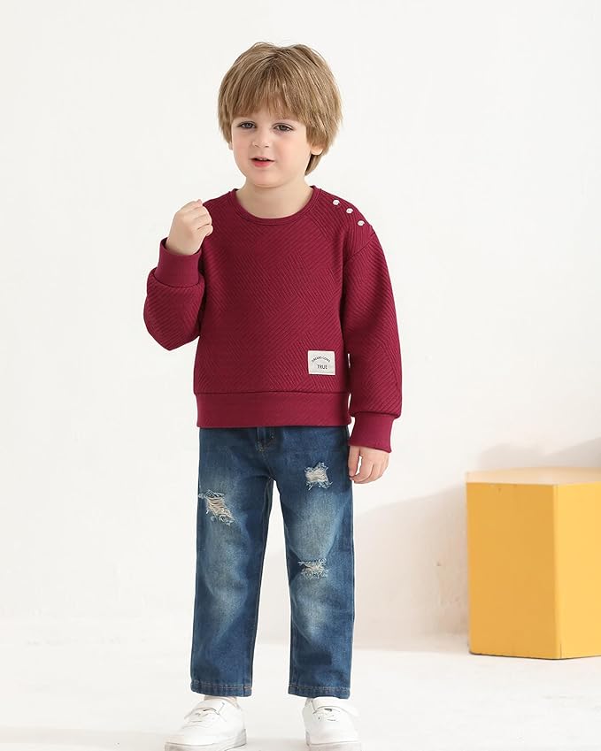 NZRVAWS Toddler Baby Boy Clothes Pullover Sweater Ripped Jean Sweatsuit Little Boy Outfit Fall Winter Clothing Set 6M-7T