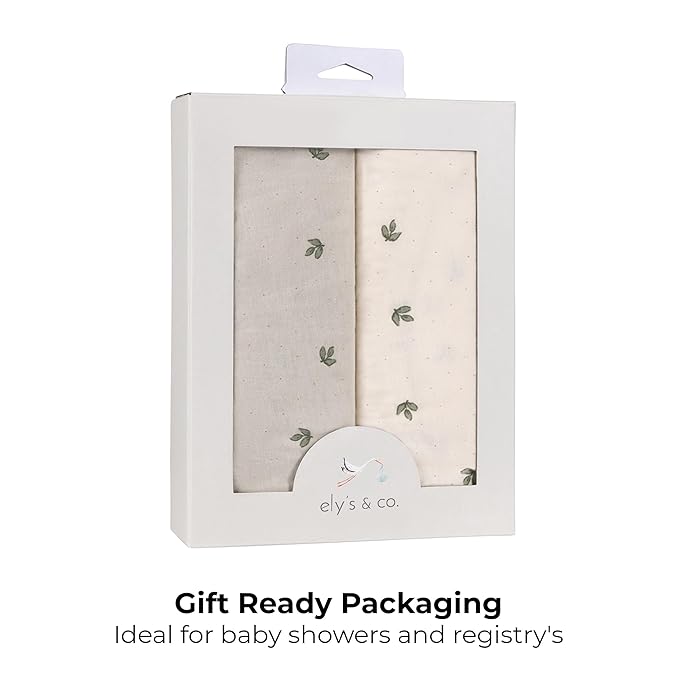 Ely’s & Co. Pack and Play Sheets, for Mini/Portable Crib, 2 Pack Fitted Playpen Play Yard Sheet Set Compatible with Graco Pack n Play, for Baby Boys/Girls, 100% Cotton, Sage Vintage Leaf, 38”x24”x5”