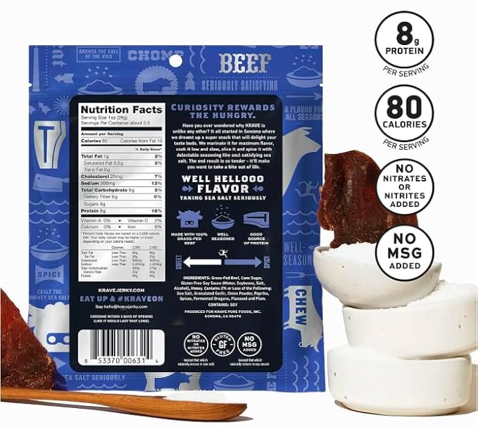 KRAVE Zero Sugar Beef Jerky, Sea Salt, Chili Lime, Sweet Chipotle - (Variety Pack) - All Natural 100% Grass Fed Beef - Protein Packed Keto Snacks Roasted for Maximum Flavor - Gluten Free - 2.7 Ounce (Pack of 4)