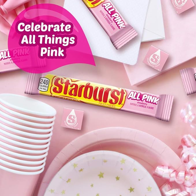 STARBURST All Pink Chewy Candy Bulk Pack, 24 Full Size Packs, All Pink Bulk Box