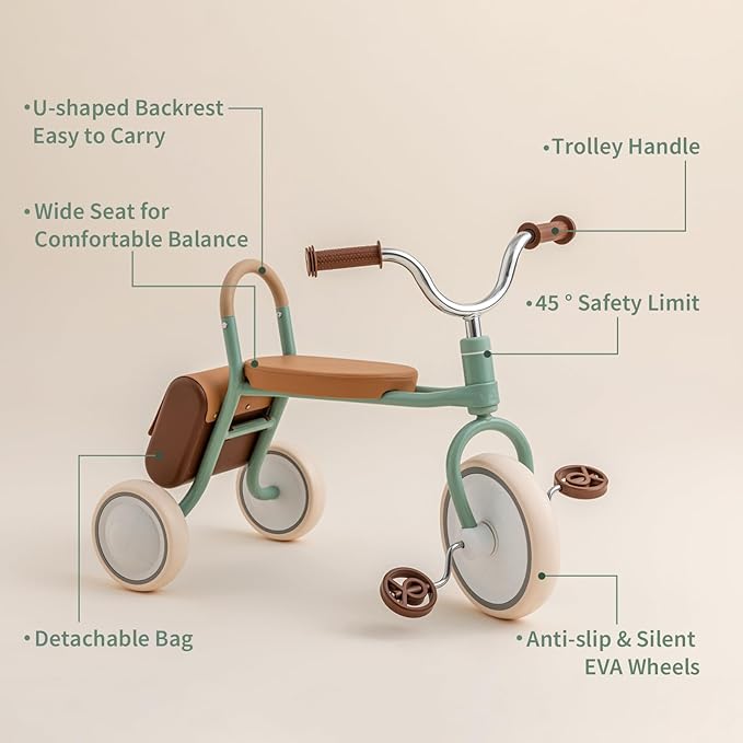 Kidpop Mate Toddler Tricycle Age 2.5-4 Kids First Birthday Gift Toy Bike with Handlebar Grips & Storage for Outdoor Play (Green)