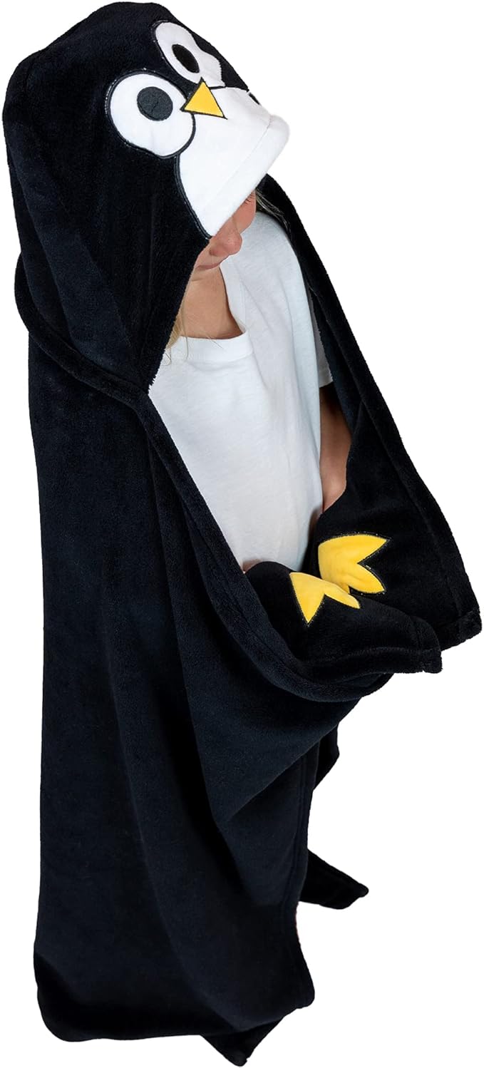 Lazy One Wearable Hooded Blanket for Kids, Animal Hooded Blanket (Penguin)