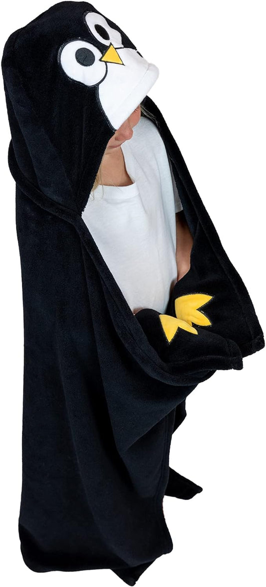 Lazy One Wearable Hooded Blanket for Kids, Animal Hooded Blanket (Penguin)