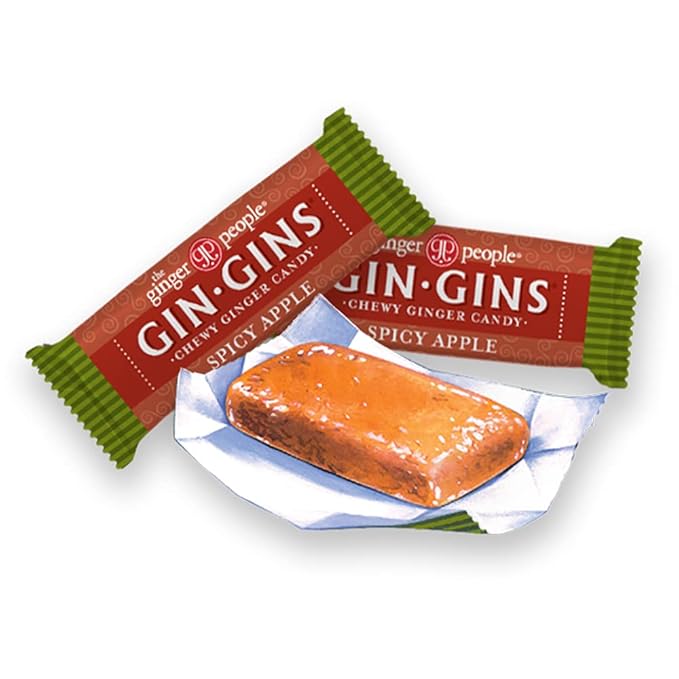 GIN GINS Spicy Apple Ginger Chews – Natural Fresh Ginger Candy by The Ginger People – Individually Wrapped Healthy Candy – Spicy Apple Ginger Flavor – Large 1 lb Bag (16oz) – Pack of 1