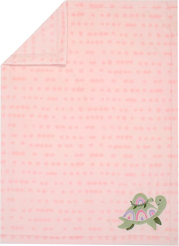 Lambs & Ivy Sea Dreams Cozy Pink Fleece Turtle Applique Baby Blanket
