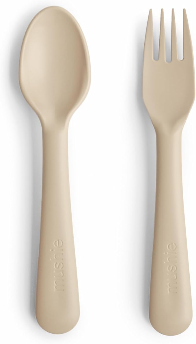 mushie Flatware Fork and Spoon Set For Kids | Made in Denmark (Vanilla)