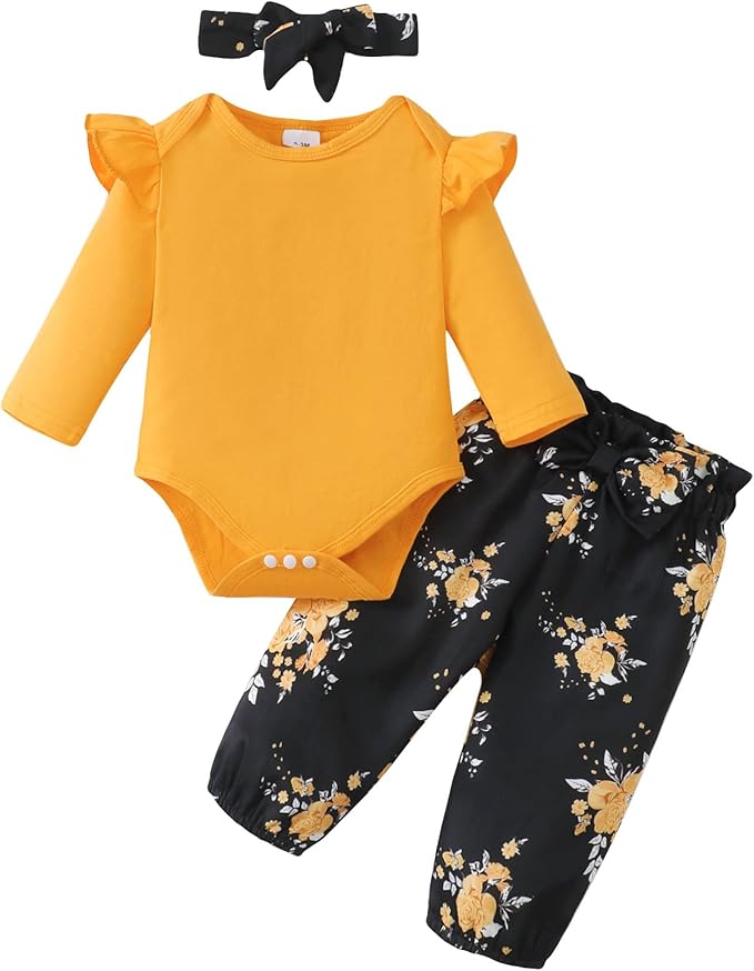 Infant Baby Girl Clothes Newborn Girl Outfit Long Sleeve Romper Pants Set Cute Baby Clothes for Girls Fall/Winter