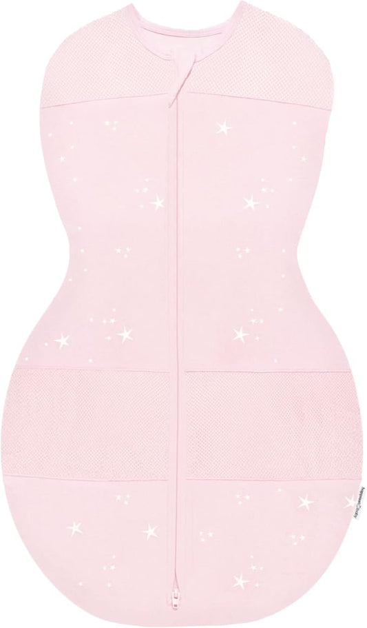 Happiest Baby Sleepea 5-Second Swaddle - 100% Organic Cotton Baby Swaddle Blanket - Doctor Designed Promotes Healthy Hip Development (Rose Stars, Medium)