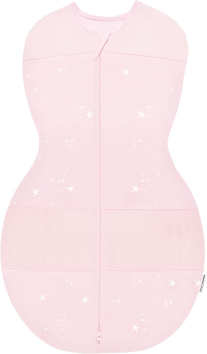 Happiest Baby Sleepea 5-Second Swaddle - 100% Organic Cotton Baby Swaddle Blanket - Doctor Designed Promotes Healthy Hip Development (Rose Stars, Large)