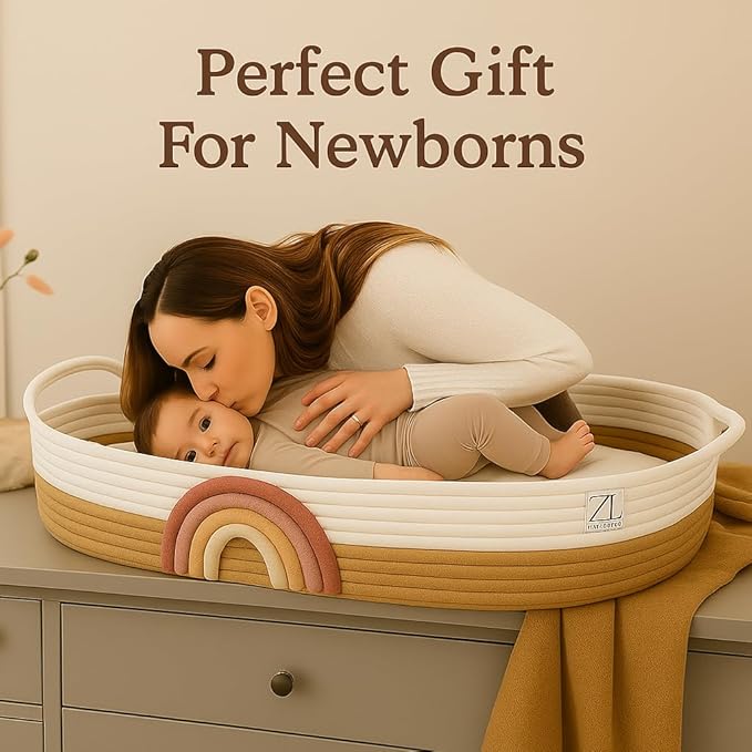 ZEAL'N LIFE Luxury Baby Changing Basket Set – All-in-One Nursery Gift Bundle with Diaper Organizer, Cozy Blanket, Waterproof Pad & Tote Bag – Moses Basket for Newborns, Perfect Baby Nursey Gift