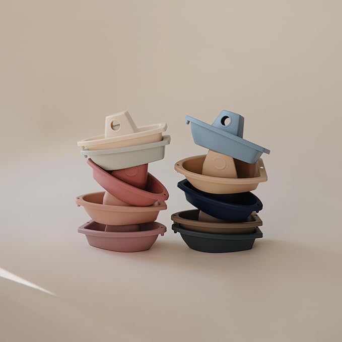 mushie Stackable Bath Boats Toy (Ocean) | Floating Bathtub Toys for Baby & Toddler, Set of 5 | Made in Denmark