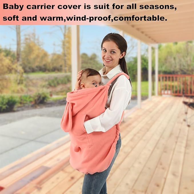 Baby Carrier Cover Stroller Cover -Newborn Hooded Stretchy Cloak Reversible,Cloak Kangaroo Hoodie Baby, Suit for All Seasons-Pink