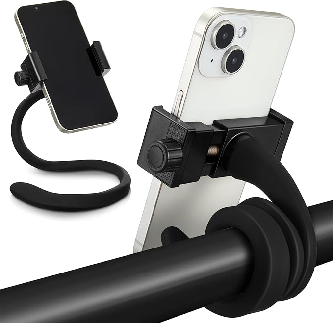 Amylove 2 Pcs Stroller Phone Holder Portable Cell Phone Holder Stand Universal Stroller Accessories for Parent Baby Toddler Cellphone Clamp with Non Slip Silicone Arm Grip(Black,Upgraded)