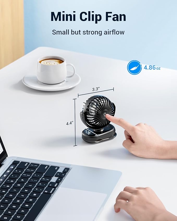 SWEETFULL Stroller Fan with Clip - Portable Mini Clip on Fan, 3 Speeds, 11Hrs Cooling, Cute Small Personal Desk Cooler for Baby Essentials, Bike Accessories, Car Seat, Umbrella, Carrier - Black