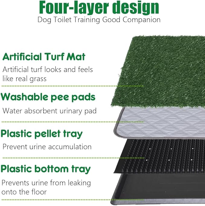 Artificial Grass Dog Grass Pad with Tray, Reusable Pet Urinal Pads for Training, 4 Layers Washable Bathroom Balcony Indoor Dog Potty (L-20×30")