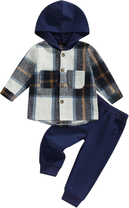 2Pcs Baby Boys Hoodie Tops Pants Set Dinosaur Deer Print Sweatsuit Fall Winter Outfits