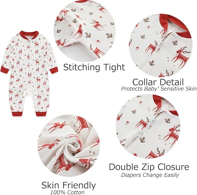 Newborn Baby 2-way Zipper Romper Cotton One-piece Jumsuit 3-pack, 0-24 Months