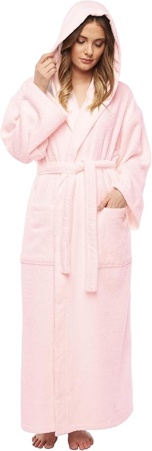 Arus Women's Hooded Classic Bathrobe Turkish Cotton Robe with Full Length Options