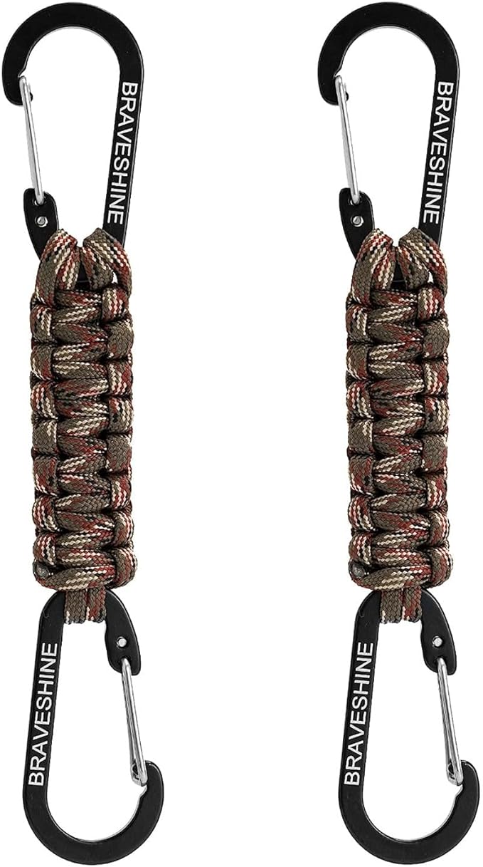 BRAVESHINE Paracord Keychain Carabiner Clip, D Ring Lanyard Hanger Stroller Hook for Water Bottle, Key, Backpacks, Men, Women