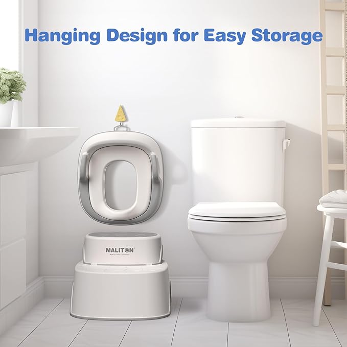 Maliton Baby Potty Training Seat with Step Stool, Toddler Toilet Seat for Boys Girls, Anti-Slip Toddler Stool for Bathroom, Kitchen, Toilet Potty Training Set(One Potty Seat+Two Step Stool for Kids)