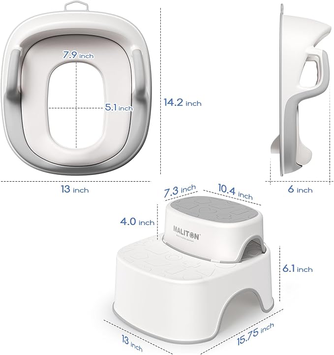 Maliton Baby Potty Training Seat with Step Stool, Toddler Toilet Seat for Boys Girls, Anti-Slip Toddler Stool for Bathroom, Kitchen, Toilet Potty Training Set(One Potty Seat+Two Step Stool for Kids)