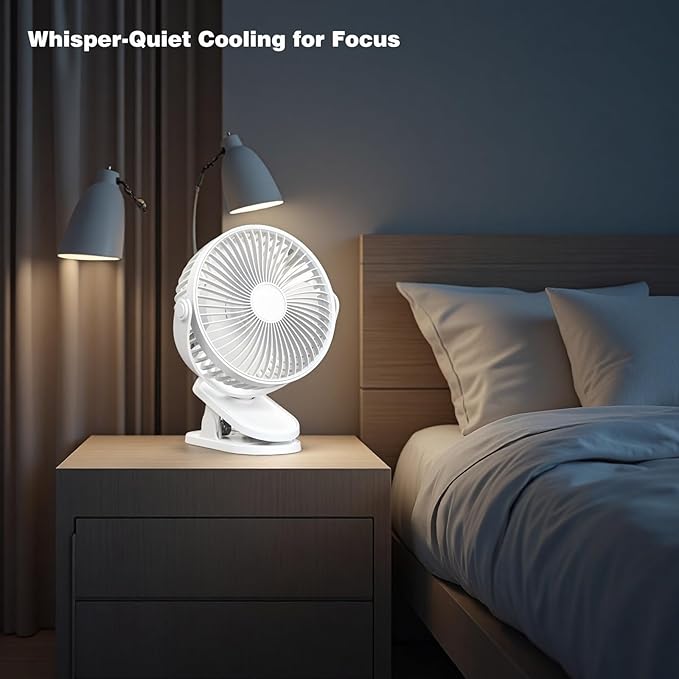 Clip on Fan, 6.5-in Battery Operated Portable Fan, Ultra Quiet Personal Desk Fan with Strong Clamp for Golf Cart,Office Desk, Treadmill, Camping, Bedroom