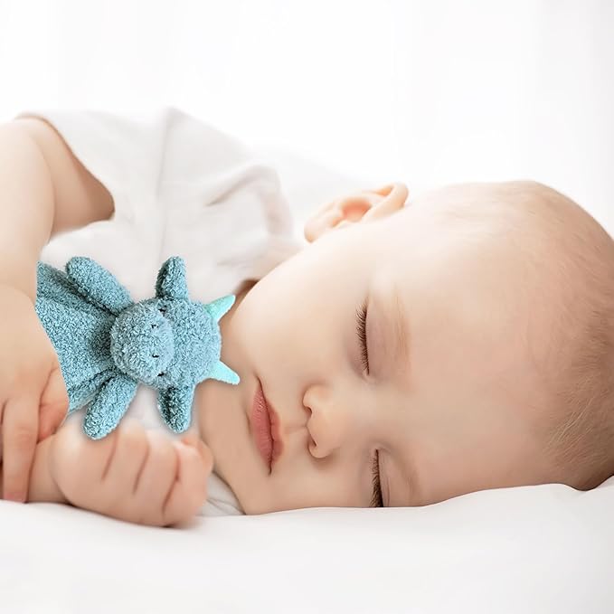 Baby Cyan Dragon Soft Stuffed Animal Security Blanket, Plush Dinosaur Character Lovey Blanket, Baby Shower/Nursery Gift, Newborn Infant Toddler Snuggle Blankie for Boys Girls, 14 Inches