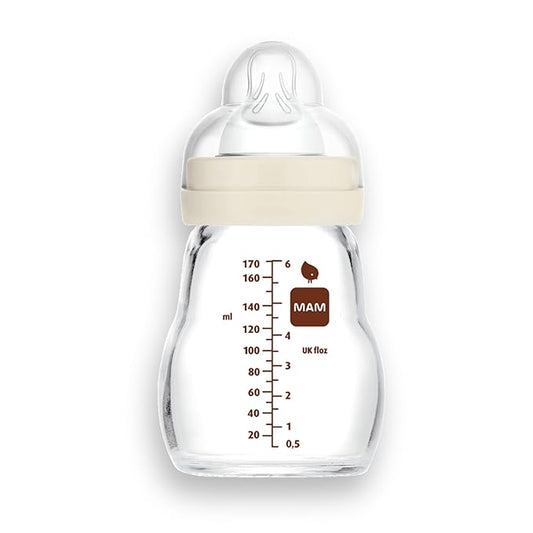 MAM Premium Glass Baby Bottles, Easy Switch Between Breast and Bottle, Feel Good Slow Flow, Newborn Essentials Must Have, 0+ Months, BPA Free, 6oz, Boy, 1 Pack