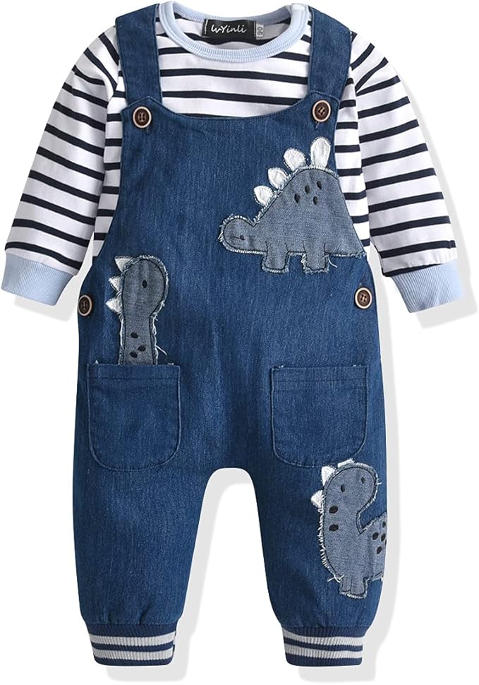 Cute Baby Boy Clothes Suit Toddler Boys' Striped long Sleeve T-Shirt+Denim Overalls Jumpsuit Pants Outfits Sets
