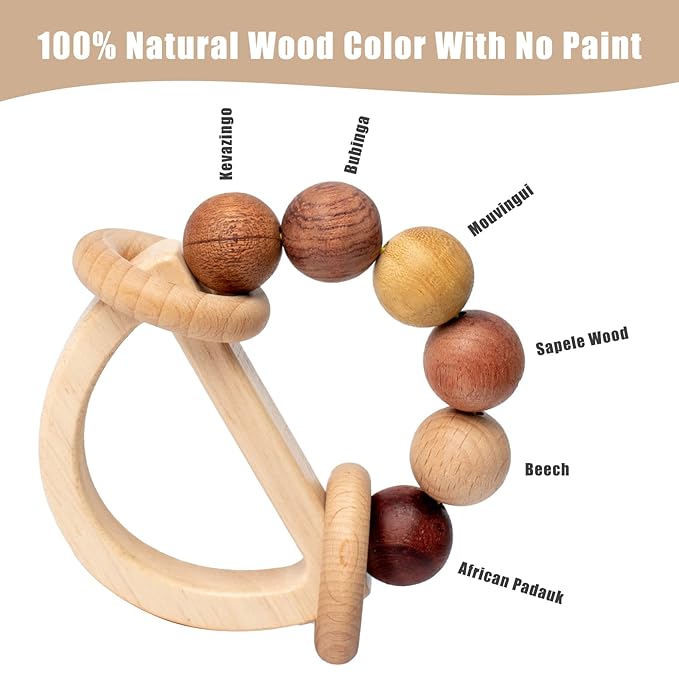 Baby Rattles 0-6 Months Wooden Toys for Babies 6-12 Months Montessori Wood Color Baby Rings for Newborn 0 3 6 12 Month Toddler Toys
