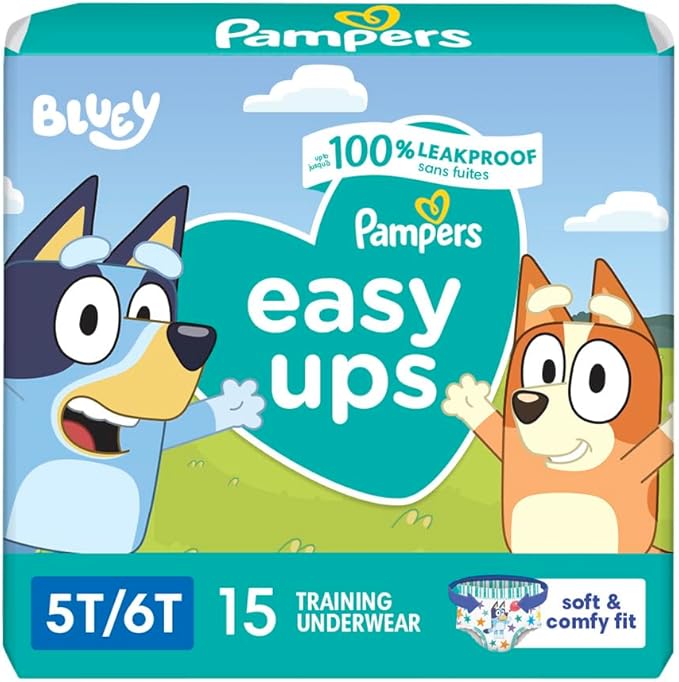 Pampers Training Pants - Easy Ups Boys & Girls Bluey - Size 5T-6T, 15 Count, Children's Potty Underwear (Packaging May Vary)