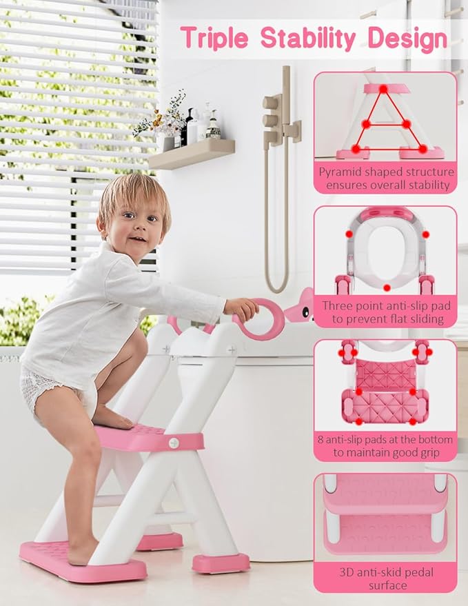 Potty Training Seat, Toddler Toilet Seat With Steps, 2 In 1 Toddler Potty Training Toilet With Splash Guard, Anti-Slip Step Stool Soft Mat, Adjust High Potty Seats For Toddlers Kids Boys Girls